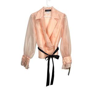 NEW Jessica Howard Blush Sheer Wrap Blouse Ribbon Tie Size 8 USA Vintage Evening